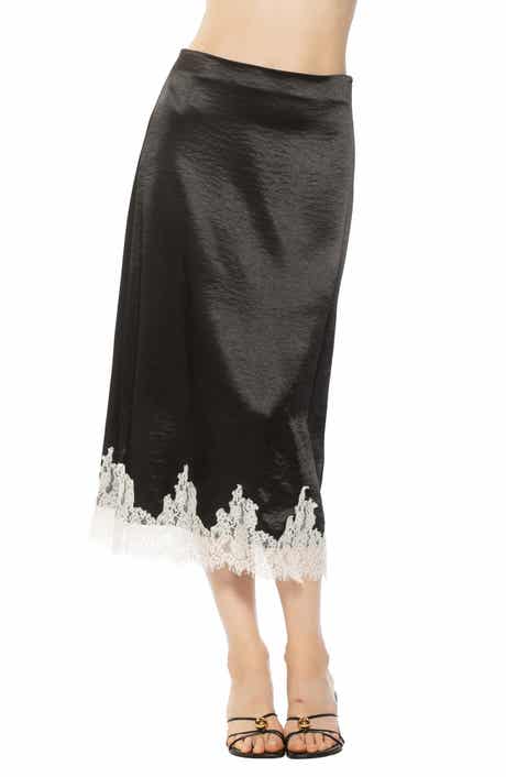 Serena Lace Trim Satin Midi Skirt