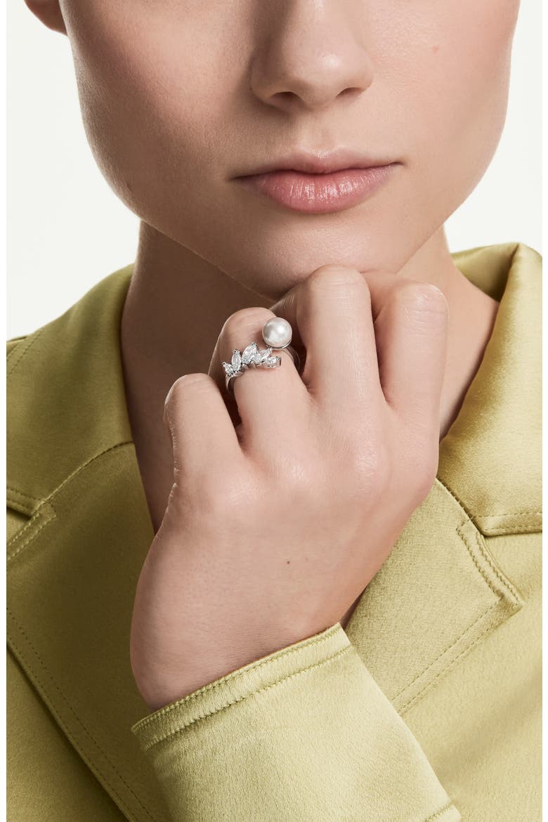 Mesmera Crystal Pearl Cluster Ring, Alternate, color, WHI/ RHS