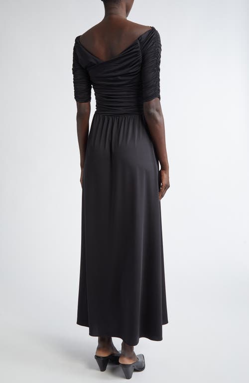 Altuzarra Char Ruched Elbow Sleeve Maxi Dress In 000001 Black