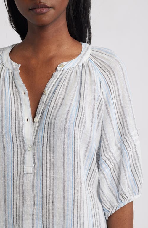 Rails Shoshanna Stripe Puff Sleeve Linen Blend Top In White