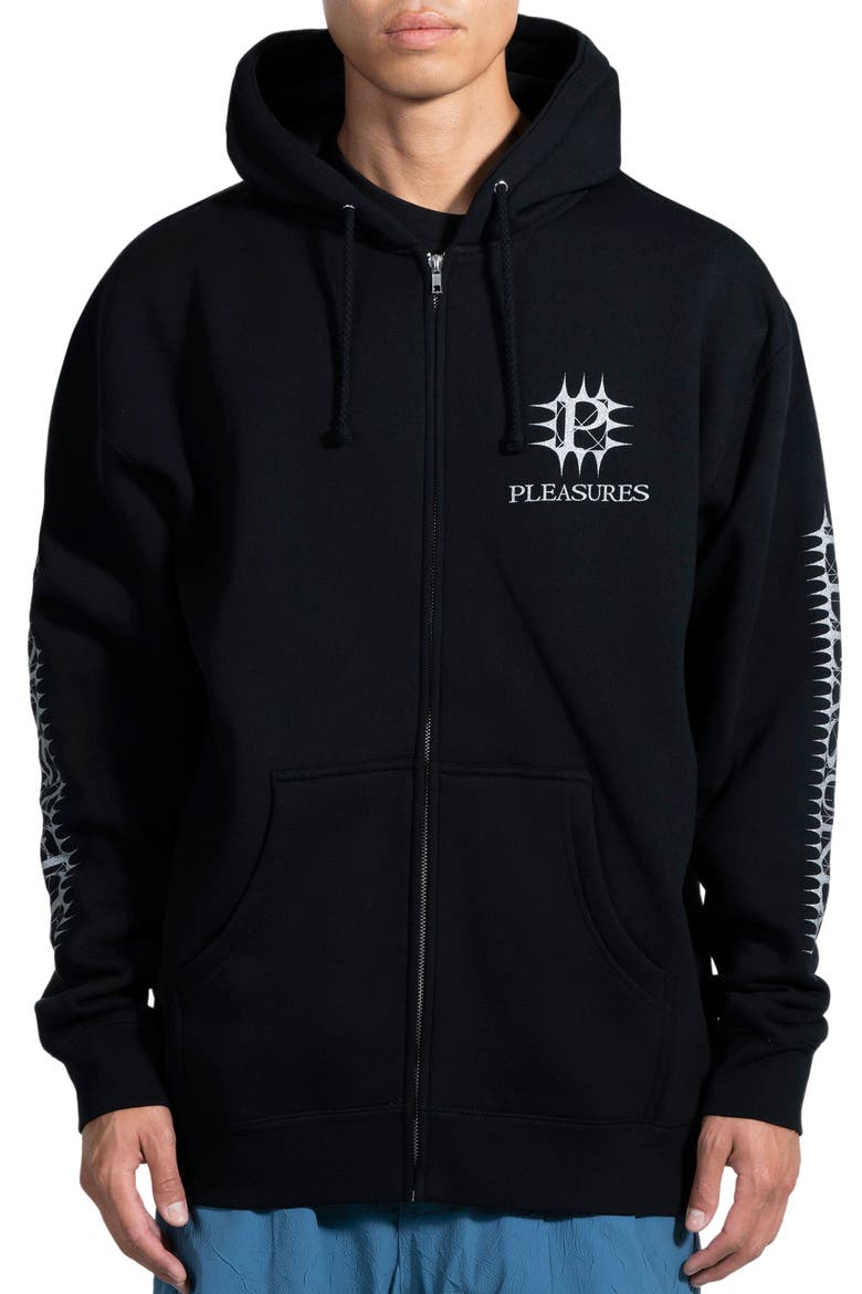 Spike Oversize Zip Graphic Hoodie, Main, color, BLACK