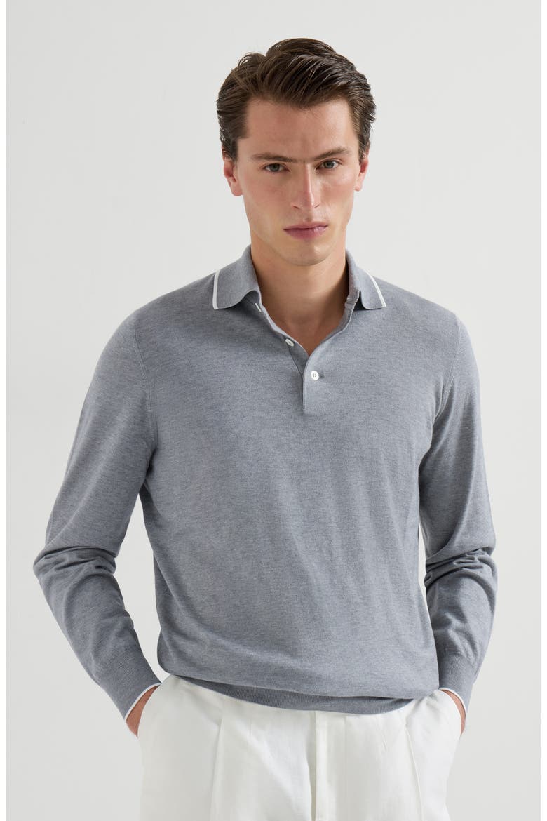 Cotton and cashmere knit polo, Main, color, Dark Grey