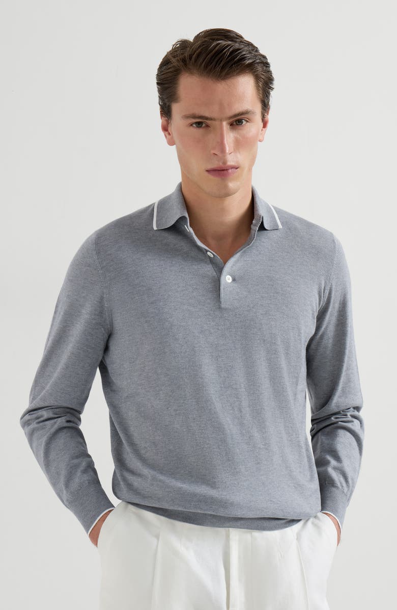 Brunello Cucinelli Cotton and cashmere knit polo, Alternate, color, Dark Grey