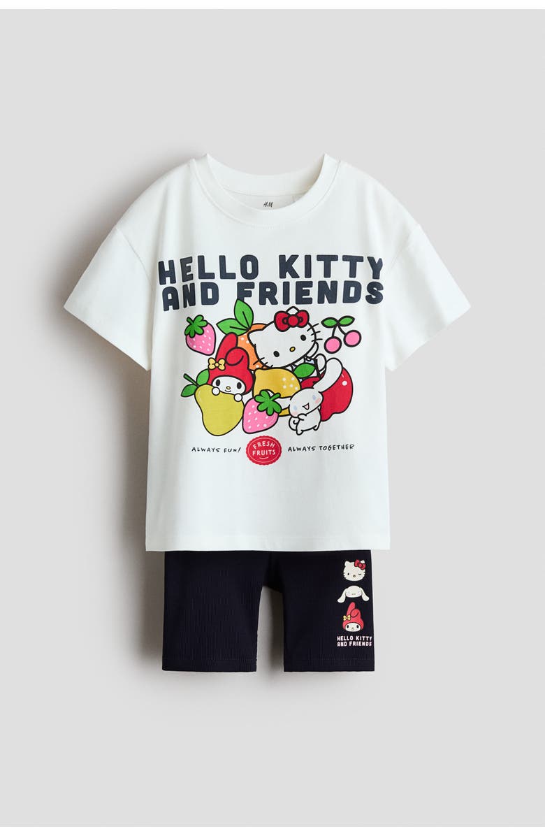 H&M 2-piece printed cotton set, Alternate, color, White/Hello Kitty