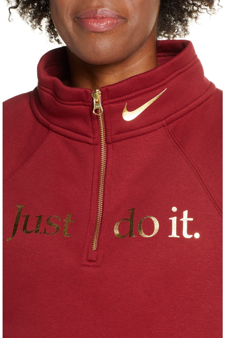 Sportswear Shine Quarter Zip Crop Pullover, Alternate, color, TEAM RED/ METALLIC GOLD
