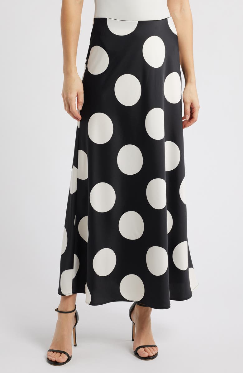 Anne Klein Polka Dot Satin Maxi Skirt, Main, color, 