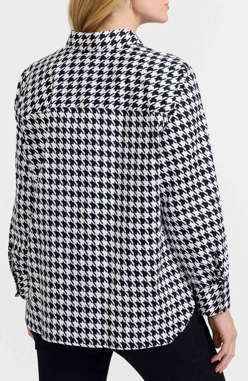 Foxcroft Meghan Houndstooth Cotton Button-up Shirt In Black