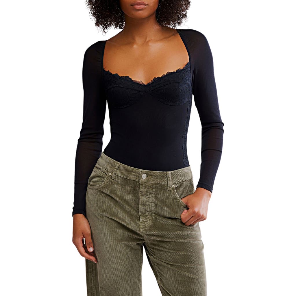 Free People Suddenly Fine Lace Bodysuit In Black