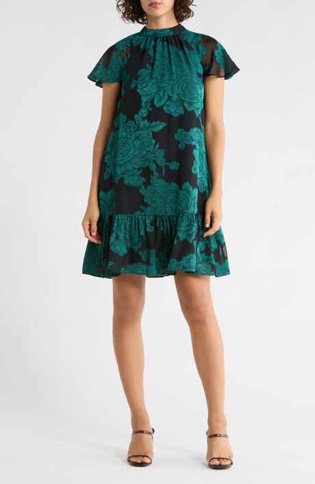 Eliza J Floral Short Sleeve Tie Back Trapeze Dress
