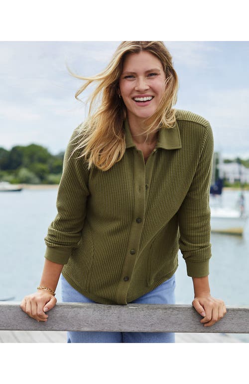 Lands' End Waffle Relaxed Long Sleeve Shirt Jacket In Green