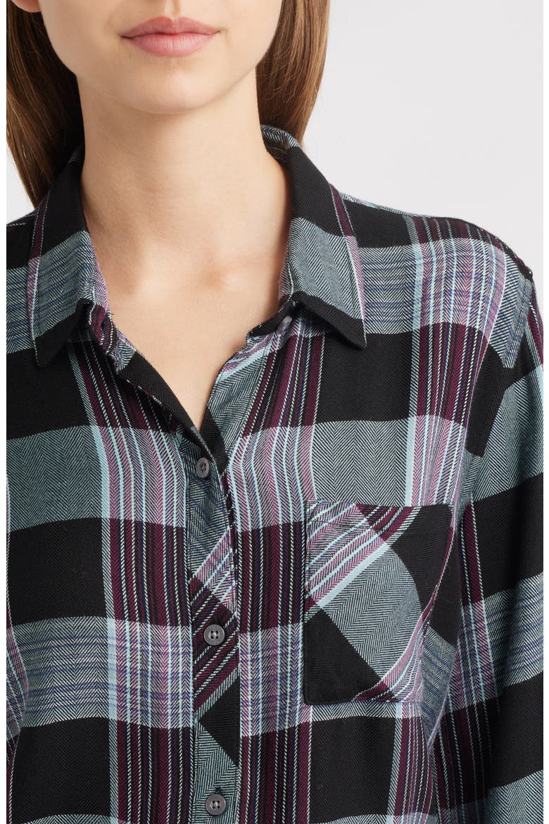 Hunter Plaid Button-Up Shirt, Alternate, color, CINDER AQUA MULBERRY