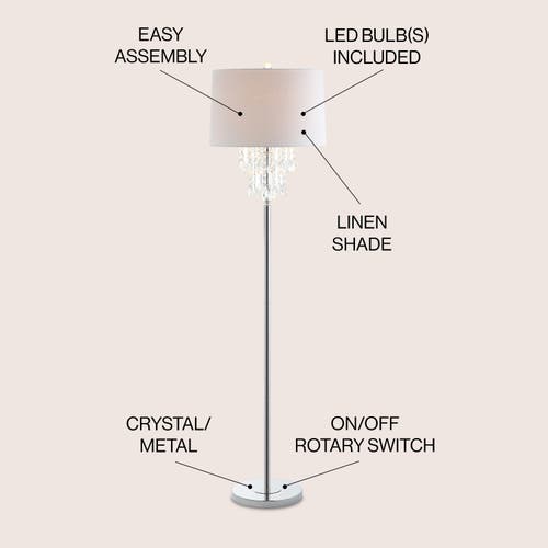 Jonathan Y Abigail 61" Crystal / Metal Led Floor Lamp, Clear/chrome