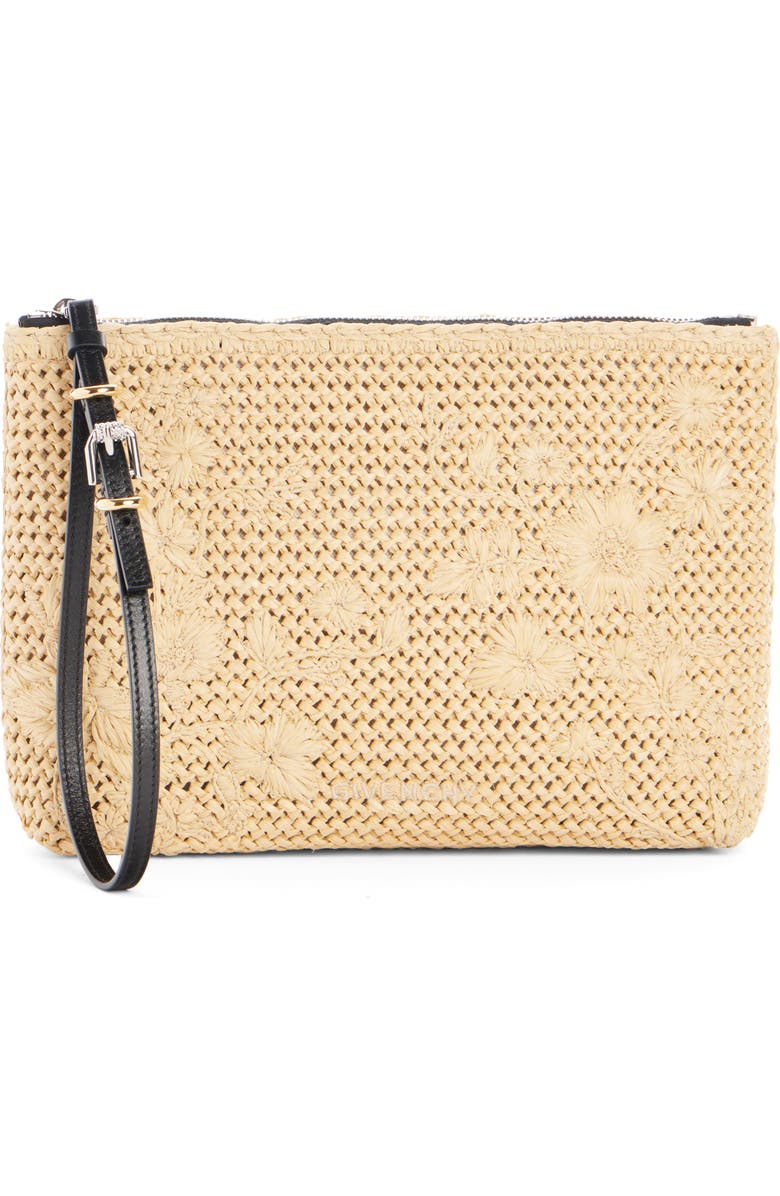 Givenchy Voyou Floral Embroidered Raffia Zip Pouch, Main, color,