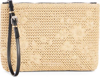 Givenchy Voyou Floral Embroidered Raffia Zip Pouch | Nordstrom