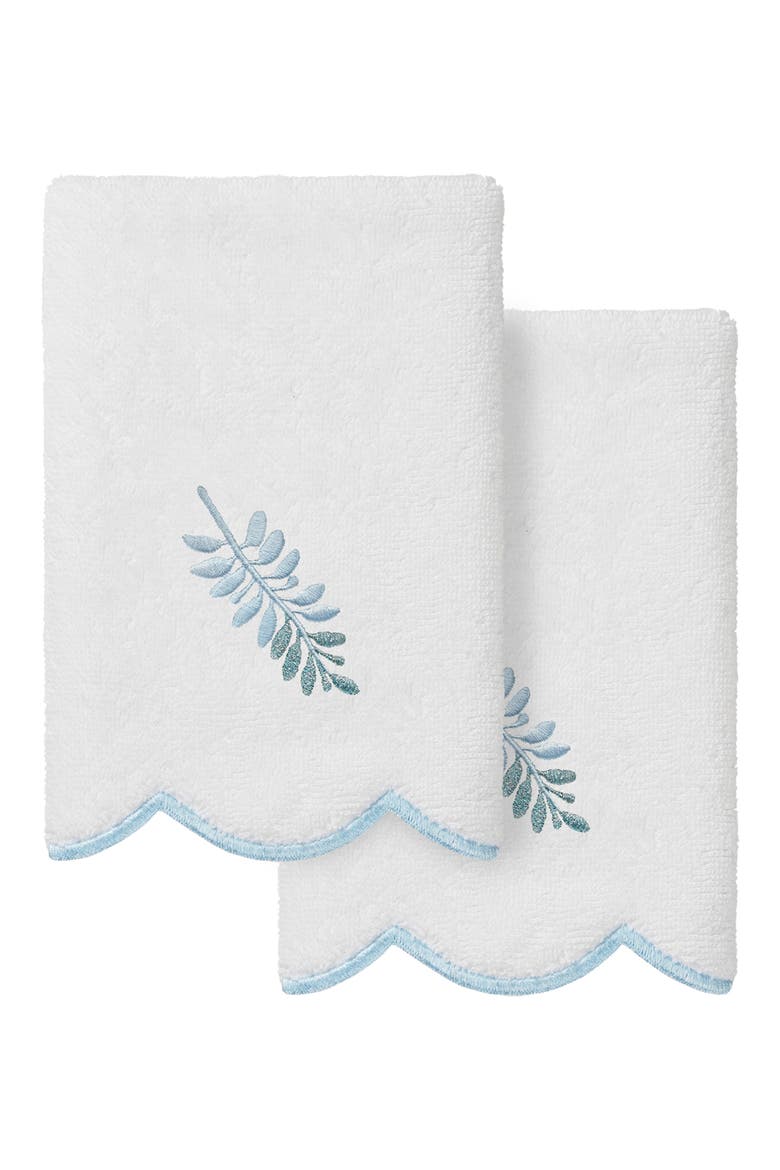 Fern Toss Scalloped 2-Piece Fingertip Towel Set, Main, color, WHITE/ BLUE