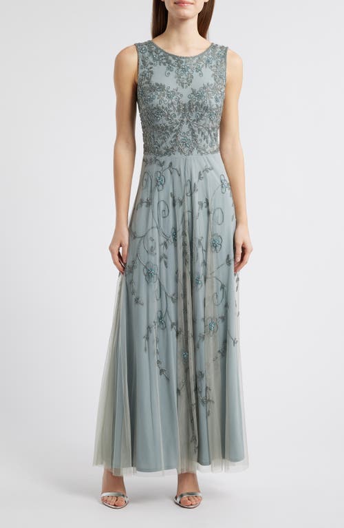 Pisarro Nights Beaded Mesh Gown With Jacket In Blue