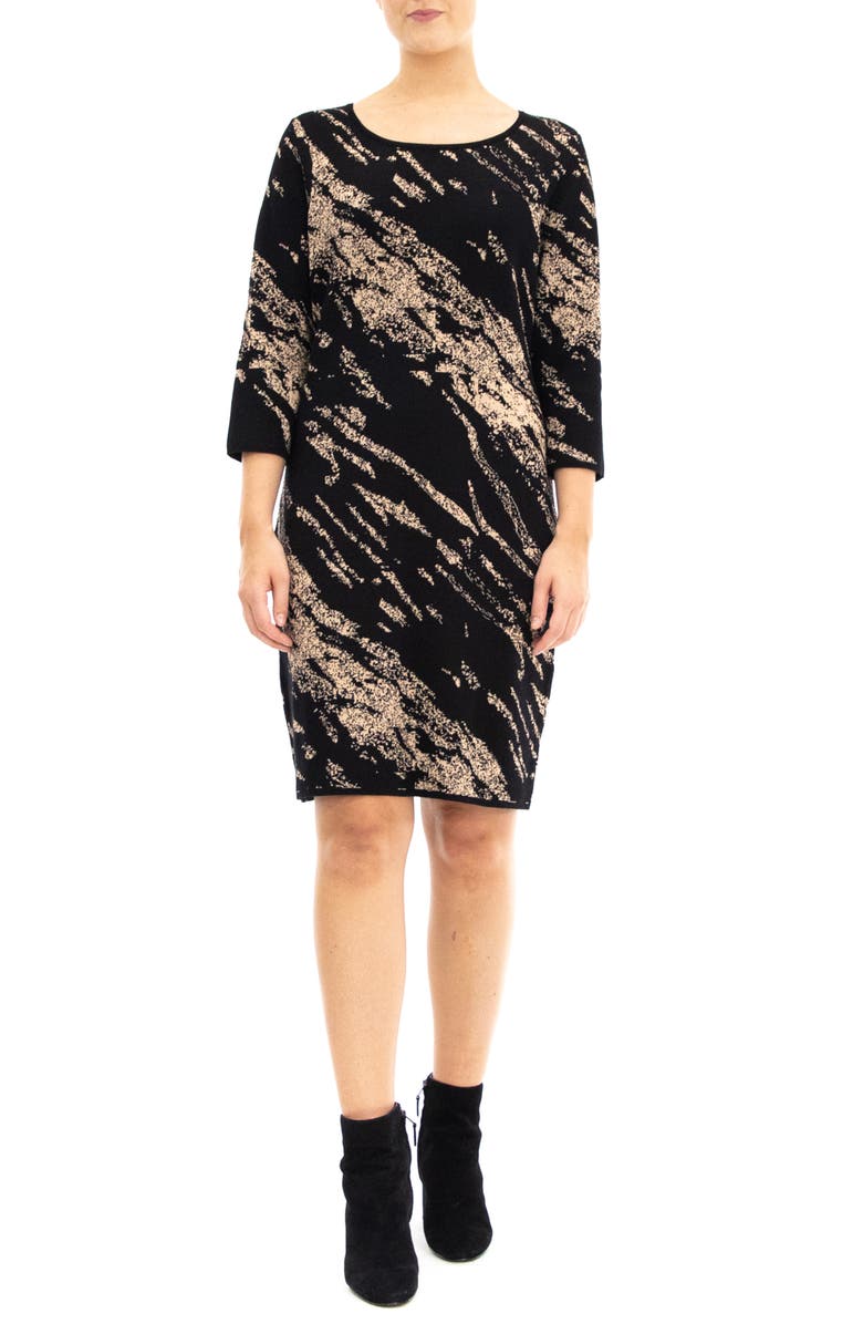 Nina Leonard Marbled Scoop Neck Dress, Main, color, Black/Bronze