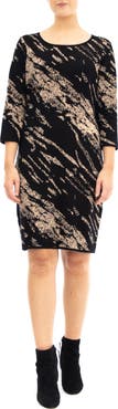 Nina Leonard Marbled Scoop Neck Dress