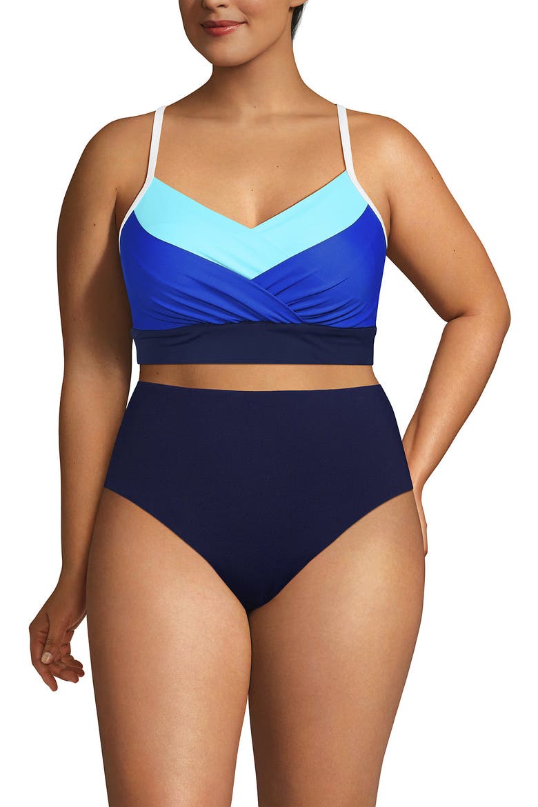 Slender Suit Pleated Tankini Top, Alternate, color, Navy/Sapphire/River Mist/White