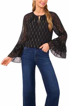 CeCe Metallic Tiered Sleeve Top