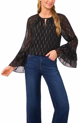 CeCe Metallic Tiered Sleeve Top