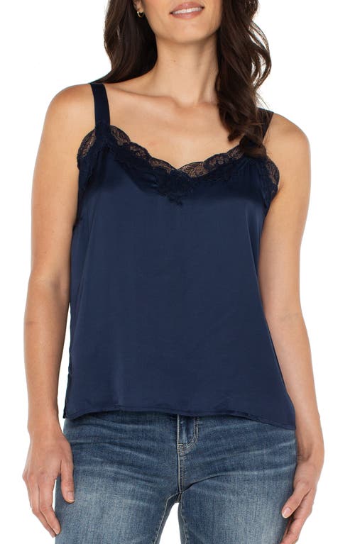 Liverpool Los Angeles Lace Trim Satin Camisole In Blue