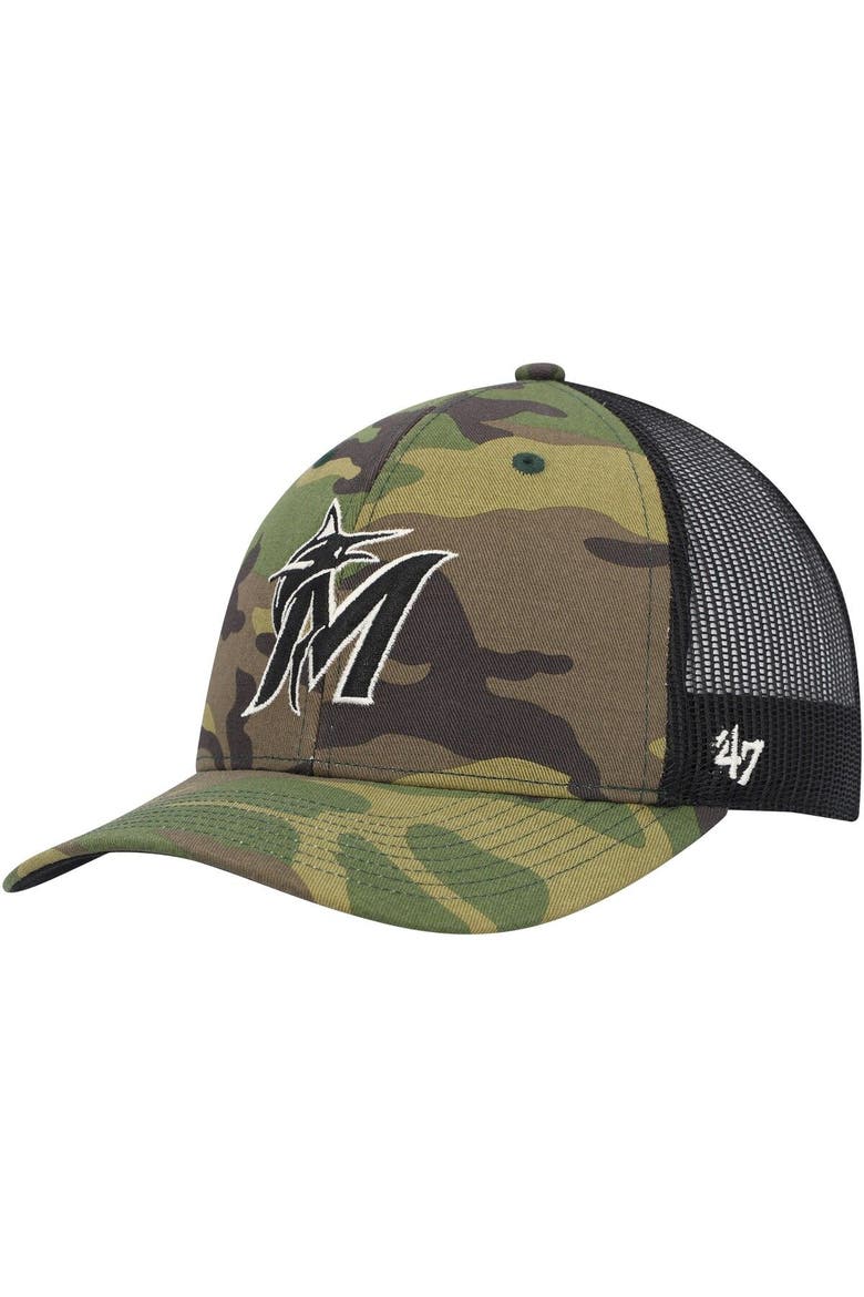Men's '47 Camo Miami Marlins Trucker Snapback Hat, Main, color, Camo