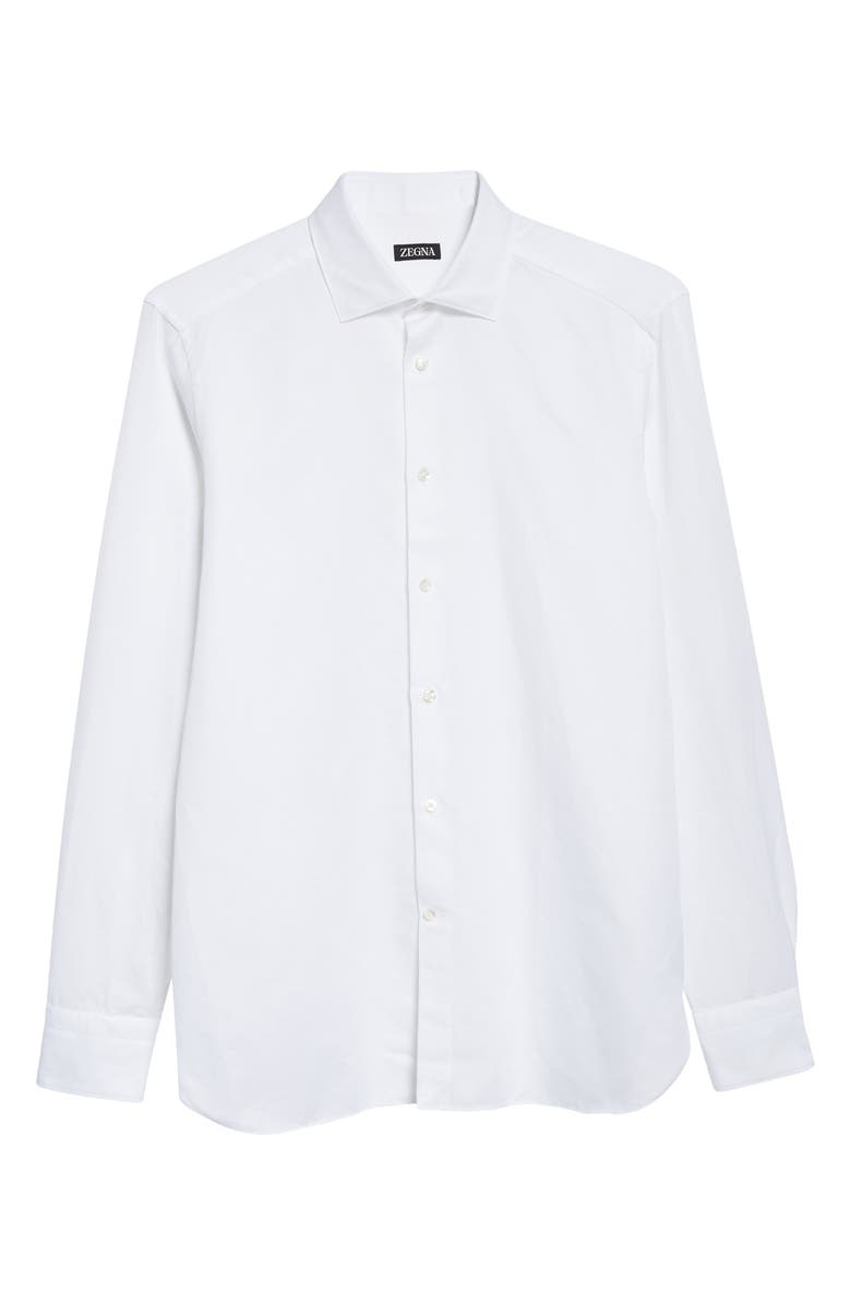 ZEGNA Garment Washed Cotton & Linen Button-Up Shirt, Alternate, color, White