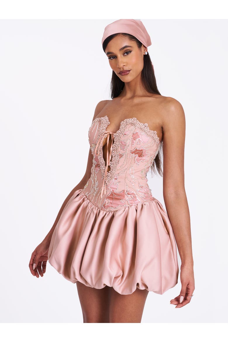 Palesa Ballet Style Embroidered Bubble Hem Mini Dress, Alternate, color, Pink