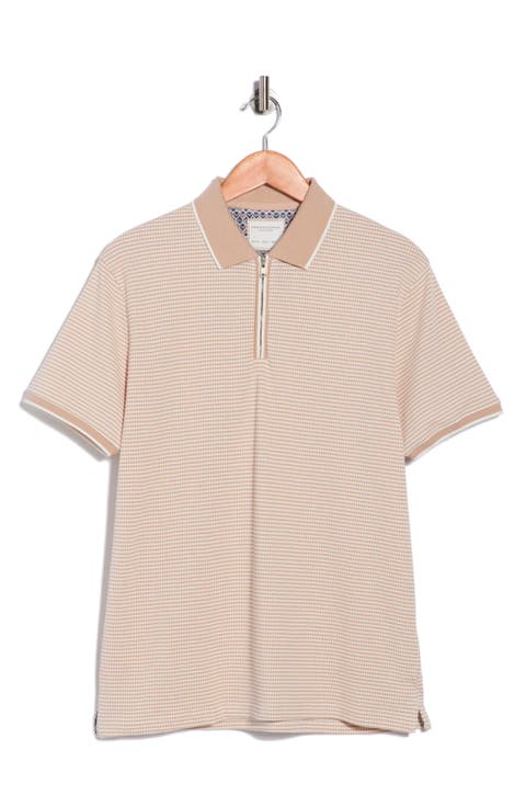 Textured Horizontal Stripe Quarter Zip Knit Polo