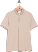 DENIM AND FLOWER Textured Horizontal Stripe Quarter Zip Knit Polo