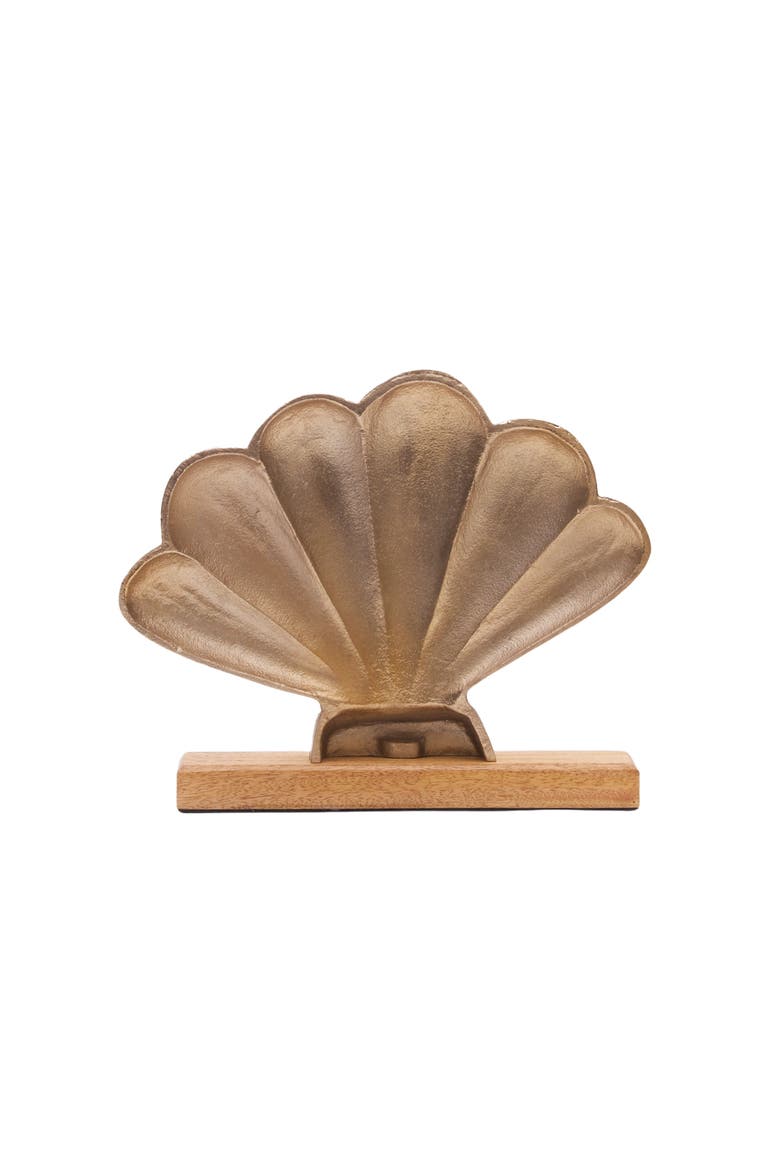 Metal Solid Fan Shell Decorative Figurine, Alternate, color, Gold