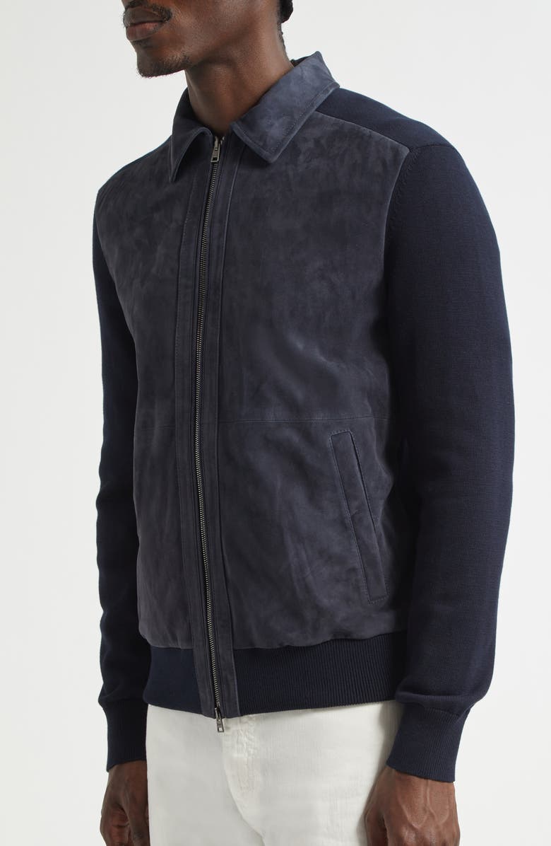 Herno Suede & Knit Bomber Jacket, Alternate, color,