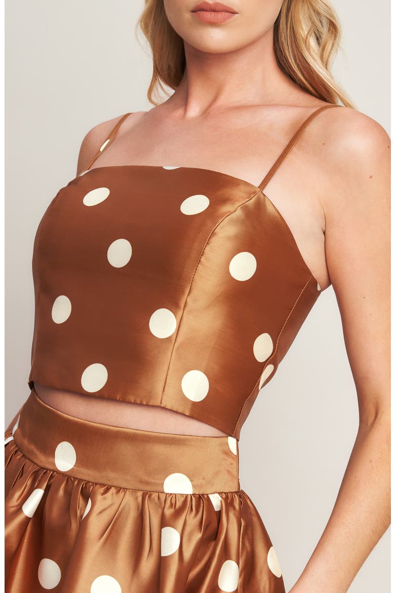 Polka Dot Satin Crop Top, Alternate, color, CARAMEL