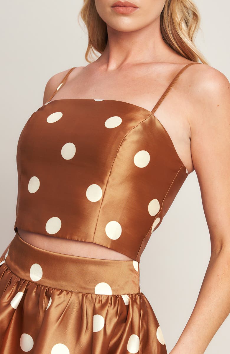 FLYING TOMATO Polka Dot Satin Crop Top, Alternate, color, Caramel