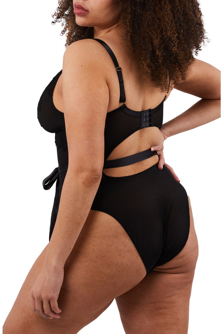 Lace & Mesh Teddy, Alternate, color, BLACK