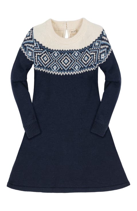 Baby Girls' Organic Fair Isle Raglan Sweater Dress, Infant