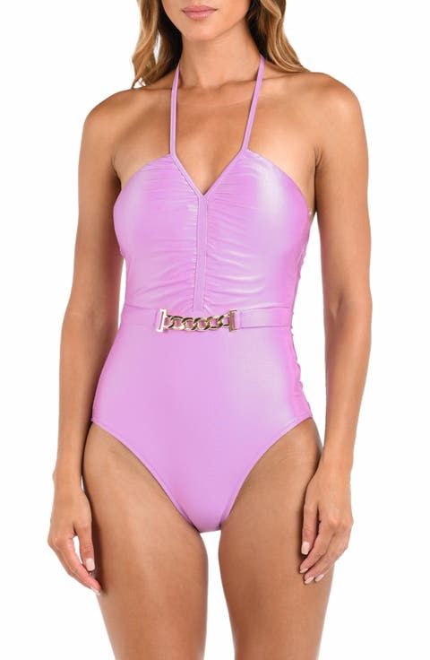 Leila Belted Halter One-Piece Swimsuit
