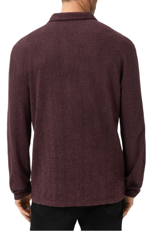John Varvatos Jalen Three Color Marl Jacquard Long Sleeve Polo In Burgundy