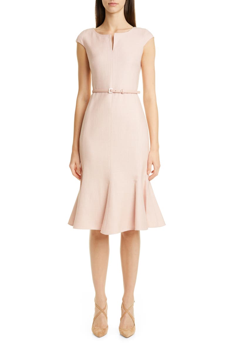 Otaria Flounce Hem Silk, Linen & Wool Dress, Main, color, PINK