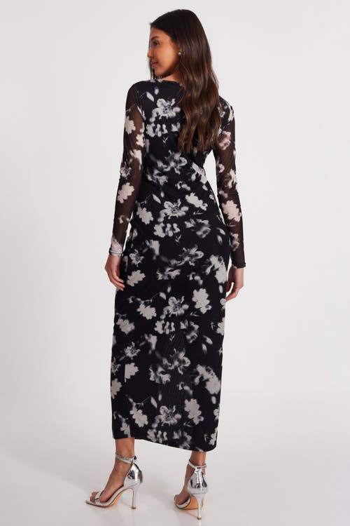 Quiz Mesh Floral Long Sleeve Maxi Dress In Black