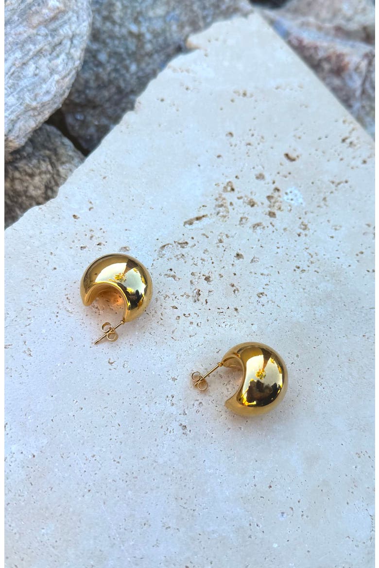 Domed Huggie Hoop Earrings, Alternate, color, GOLD