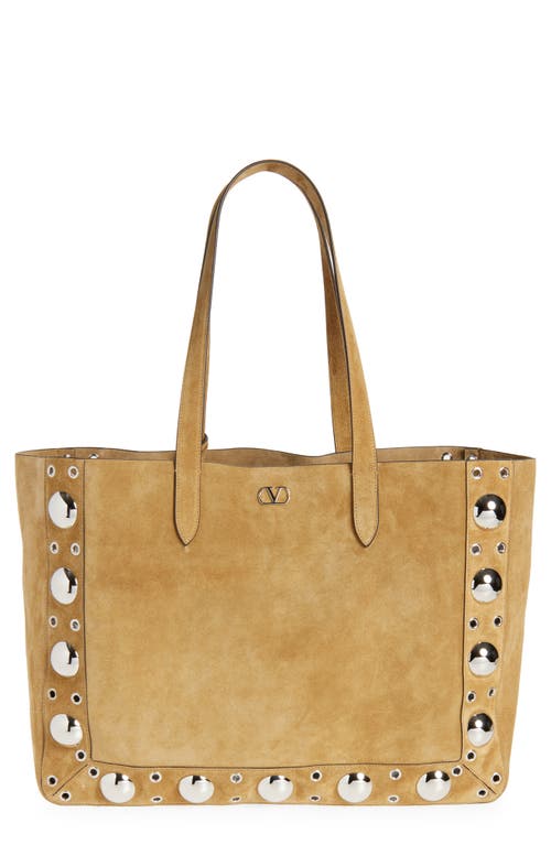 Valentino Garavani Nellcôte Stud Suede Tote Bag In Rdx Havana Beige