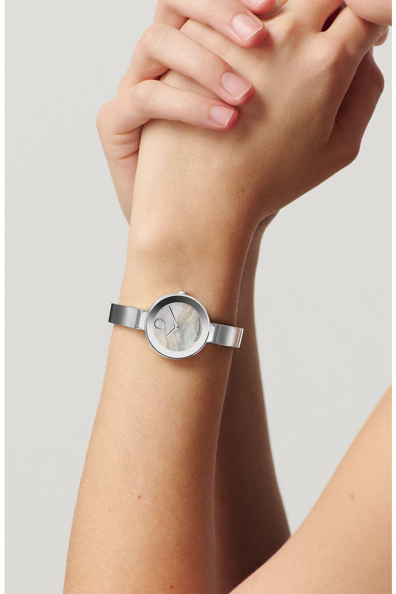 Bold Mother-of-Pearl Bangle Bracelet Watch, 28mm, Alternate, color, MOTHER OF PEARL