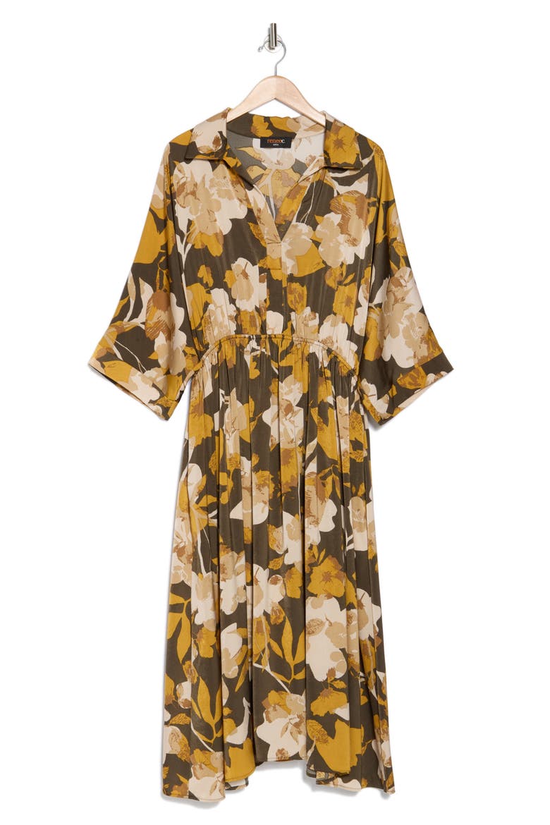 Floral Collared Maxi Dress, Alternate, color, MUSTARD/ OLIVE
