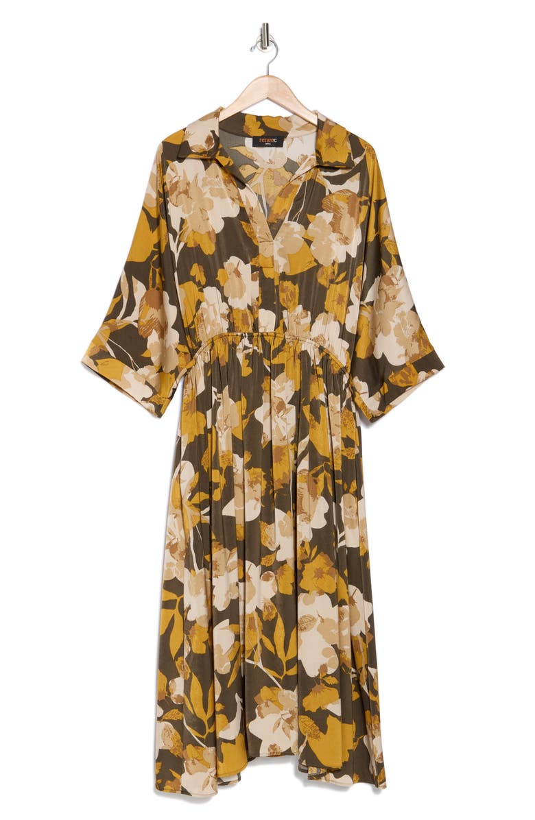 Renee C Floral Collared Maxi Dress, Alternate, color, Mustard/ Olive