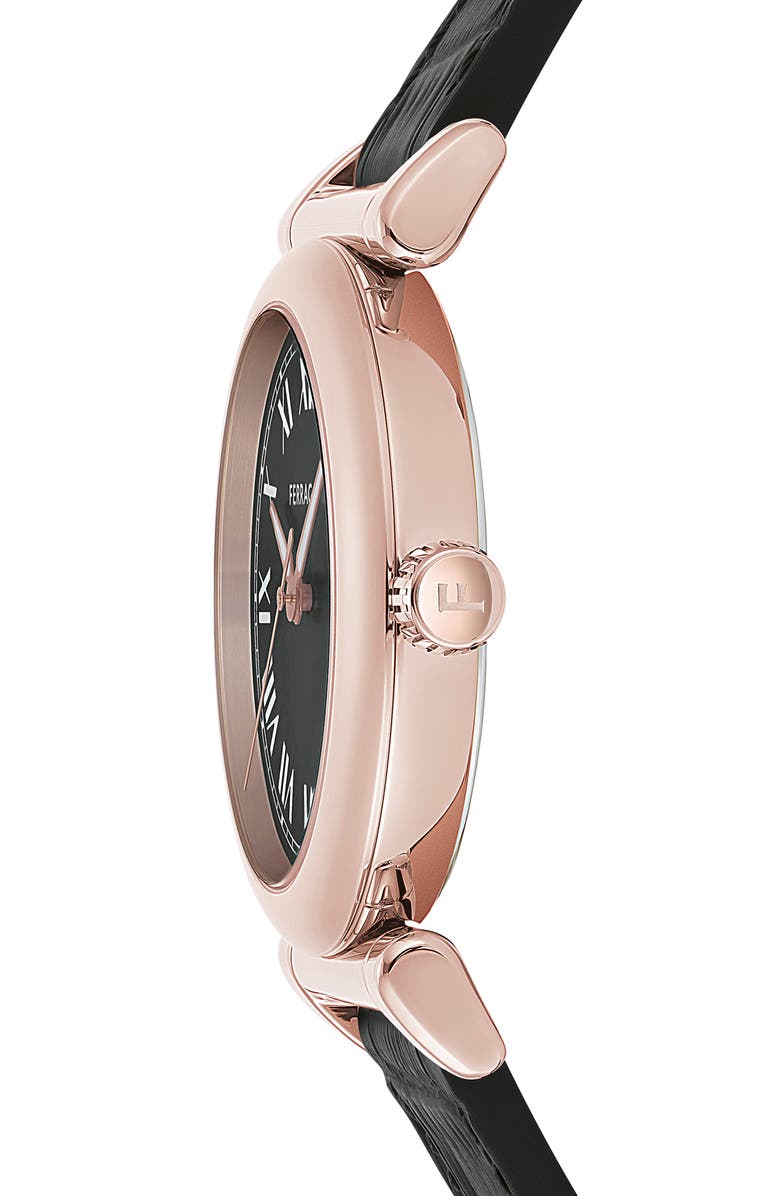 FERRAGAMO Allure Leather Strap Watch, 36mm, Alternate, color, Rose Gold