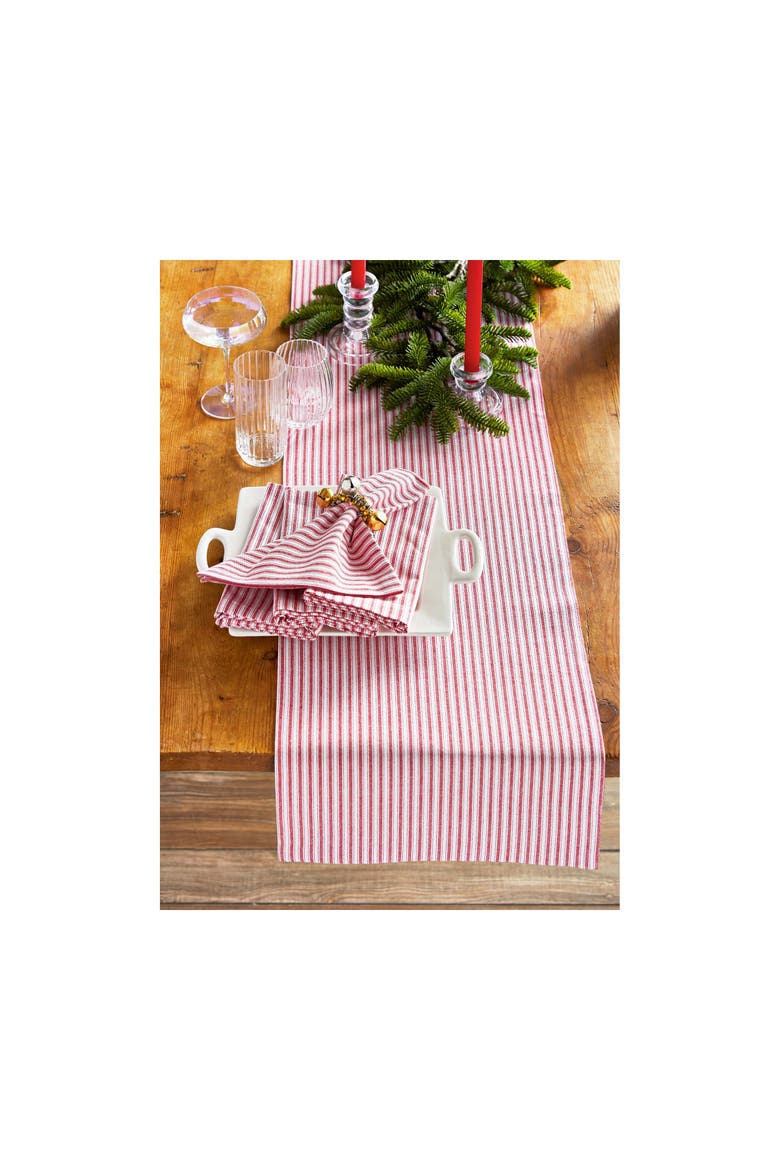 Red Ticking Stripe Cotton Napkins Set of 4 Machine Washable, Alternate, color, Red