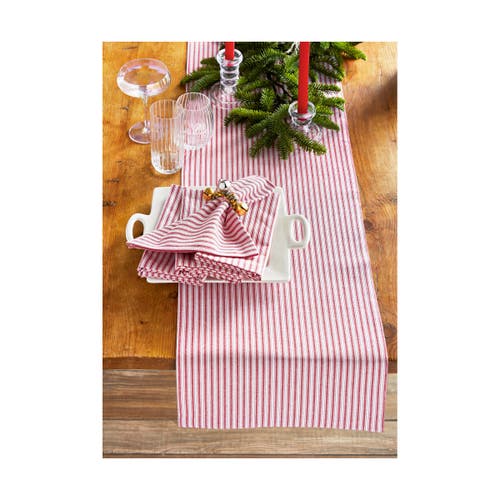 Tag Red Multi Ticking Stripe Table Runner Cotton Machine Washable In Pink