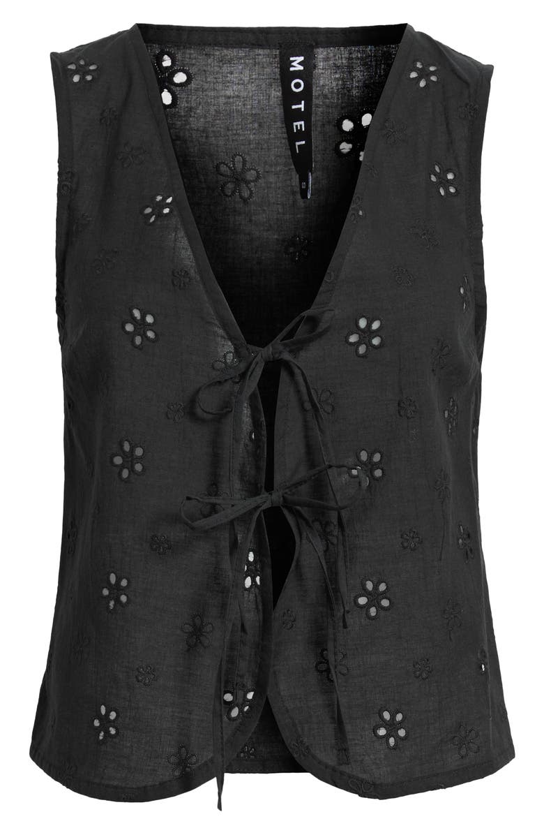 Motel Kayve Tie Front Vest, Alternate, color, Flower Broderie Black